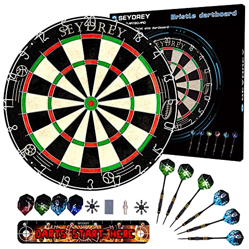 Seydrey Dartscheibe Kork Dartscheibe mit Pfeilen Offizielles Steeldartscheibe Dartscheibe Steeldart Dartscheibe Set 6 Dartpfeile Metallspitze,12 Flights,Rotierender Nummernrin