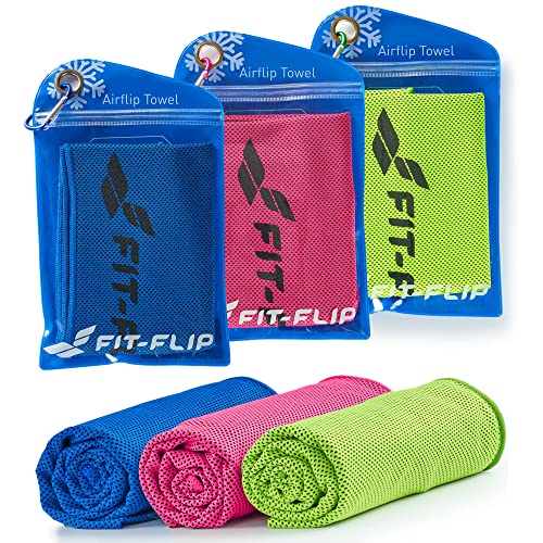 Fit-Flip Kühlhandtuch 3er Set - Cooling Towel und mikrofaser Kühltuch - kühlendes Handtuch - Airflip Towel für Fitness und Sport - Ice Towel (dunkelblau/grün/pink, 100x30cm)