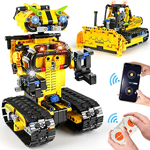 HOGOKIDS Technik Ferngesteuert Roboter für Kinder - 730 Stücke 2-in-1 Bulldozer mit App Programmierbare Bauspielzeug | Geburtstags Geschenk für 8 9 10 11 12+ Jahre alte Jungen Mädchen