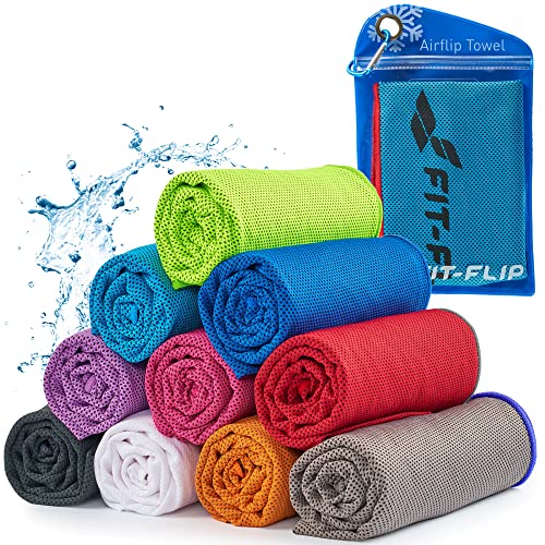 Fit-Flip Kühltuch - Airflip Towel - das kühlende Sporthandtuch - als Cooling Towel und mikrofaser Kühltuch - Ice Towel Kühlhandtuch für Fitness und Sport (blau-roter Rand, 100x30cm)